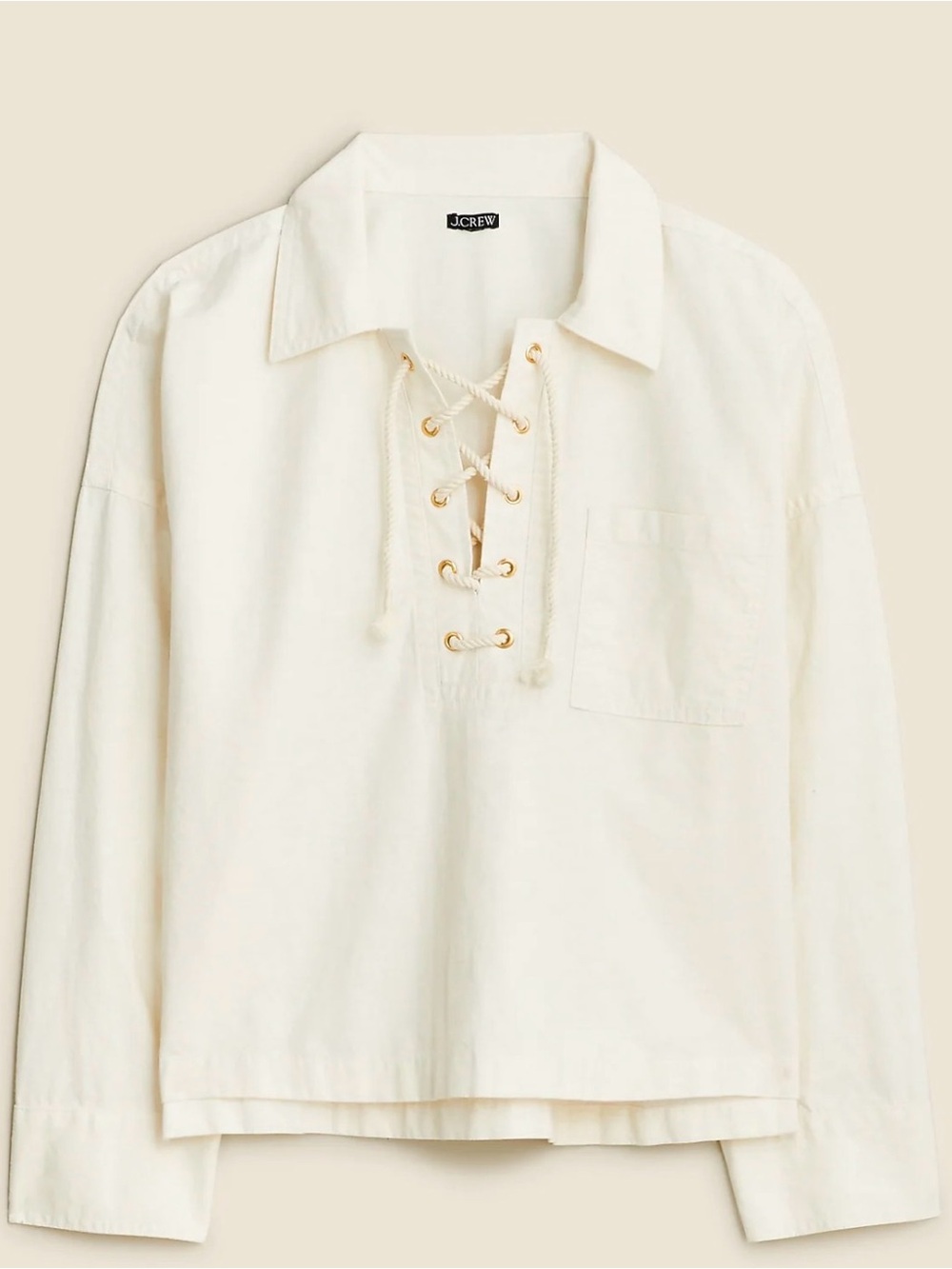 J. Crew Ivory Lace-Up Cotton Button-Down Shirt
